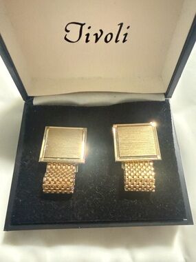 Tivoli Gold Tone Cufflinks Square Mesh Chain Classic Formal